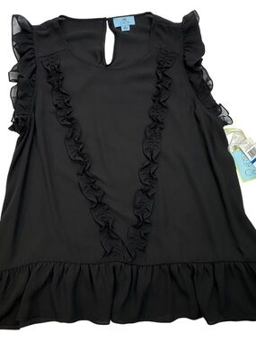 CeCe Ruffled Flutter Sleeveless Blouse Top Women's XL Black Pullover Fairygoth